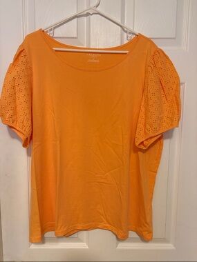 Talbots Peach Eyelet Puff Sleeve Tee